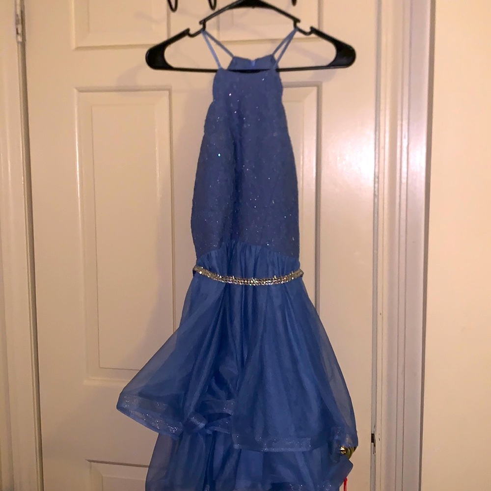 Sparkling blue/purple dress with rhinestone waist